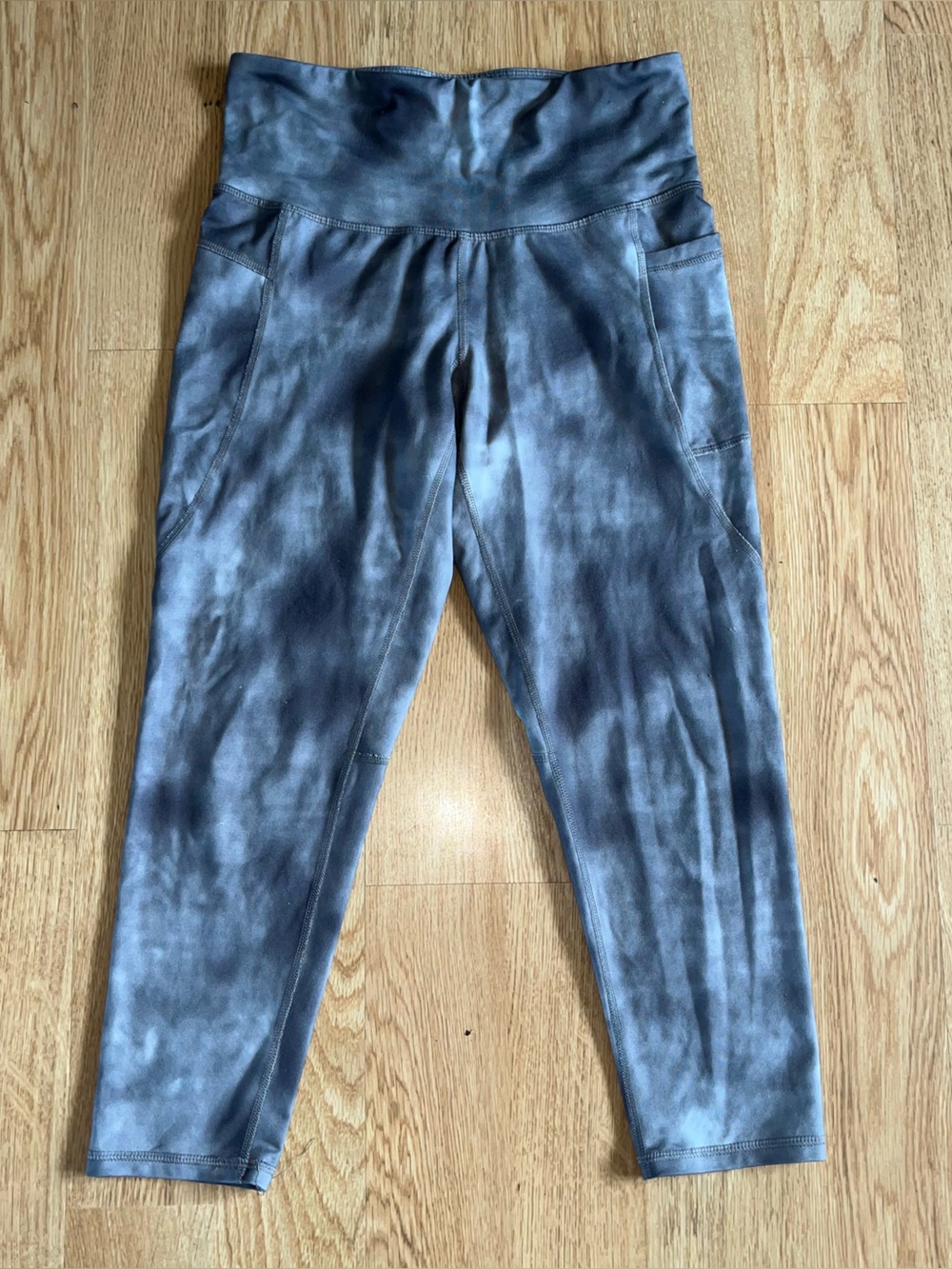 Champion Gray Tie Dye High Rise Ankle Leggings Pockets Stretch Yoga M